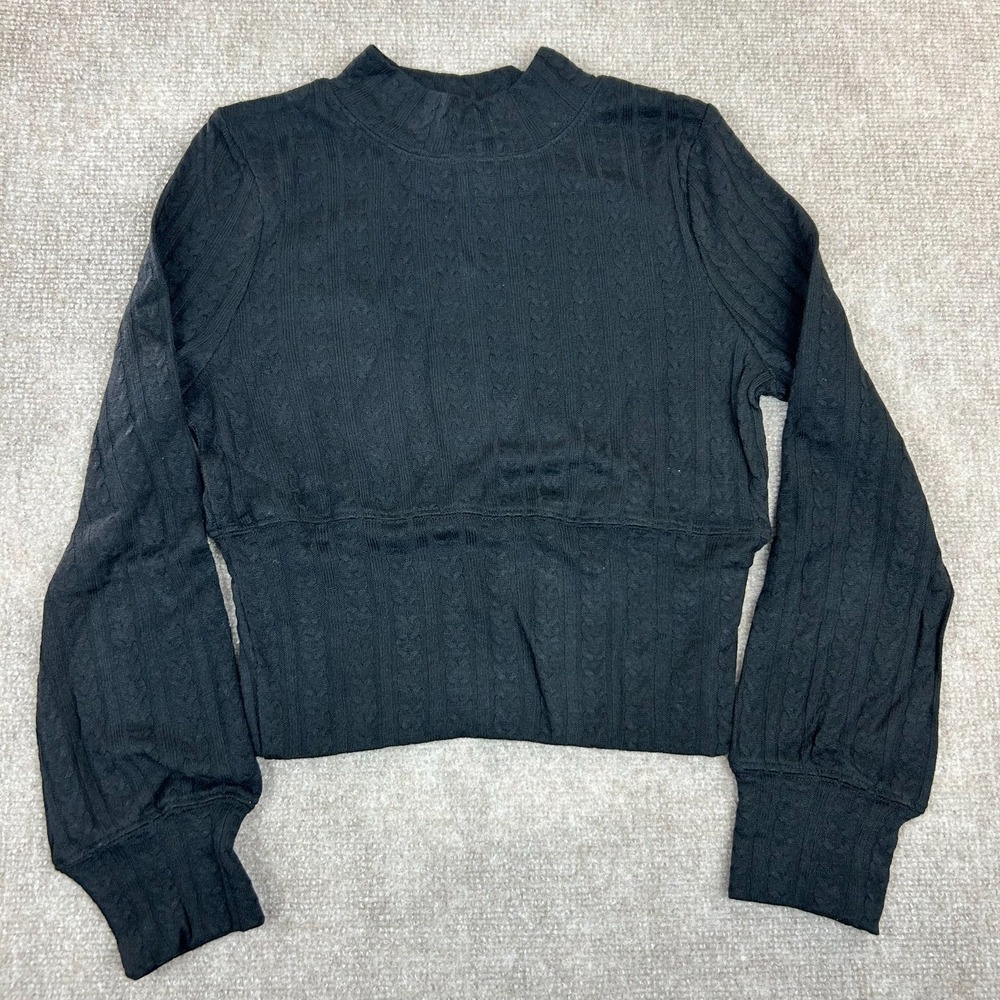 Band of the Free Sweater Women's Medium Black Cable Knit Raglan Sleeve Mock Neck